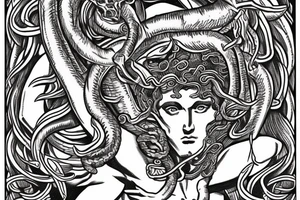 Perseus holding medusa’s head, maze around medusa’s head tattoo idea