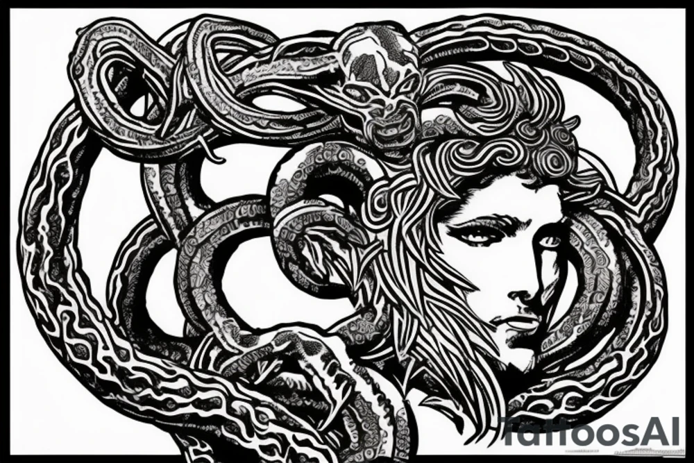 Perseus holding medusa’s head, maze around medusa’s head tattoo idea