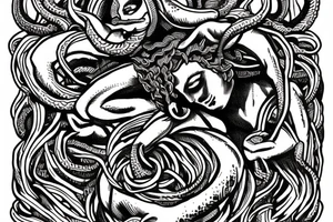 Perseus holding medusa’s head, maze around medusa’s head tattoo idea