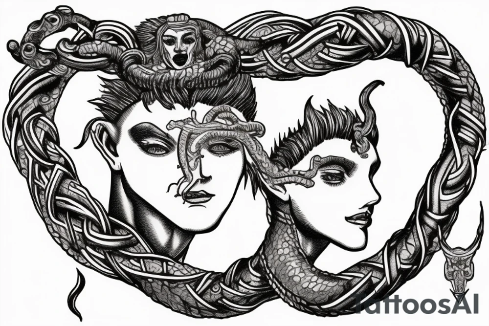 Perseus holding medusa’s head, maze around medusa’s head tattoo idea