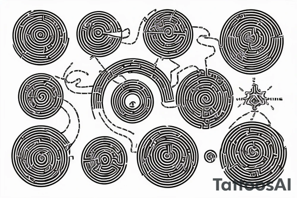 distorted circular maze with start and end tattoo idea