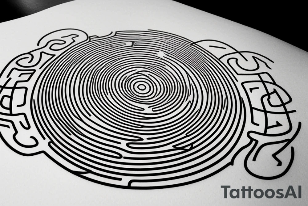 distorted circular maze with start and end tattoo idea