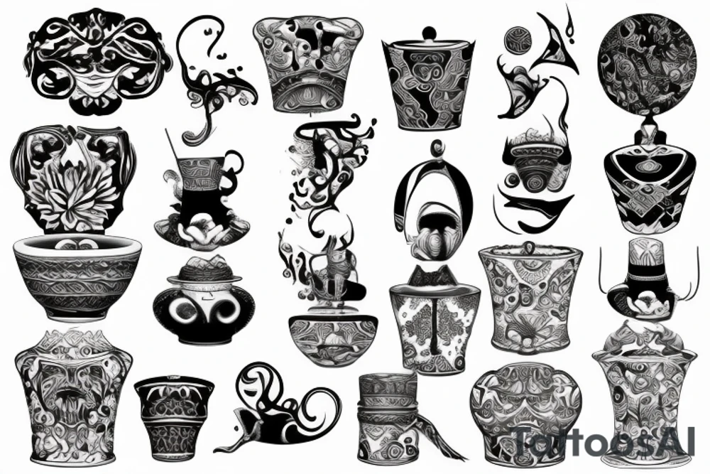 Porcelain pot decorations tattoo idea