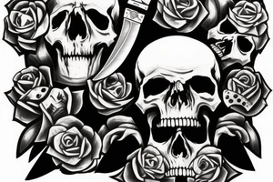 Skull with three knives side by side over it’s head tattoo idea