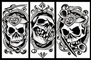 Skull with three knives side by side over it’s head tattoo idea