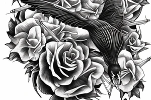 Black swan skeleton in flight from below tattoo idea