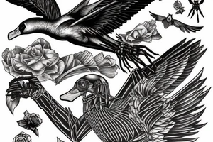 Black swan skeleton in flight from below tattoo idea