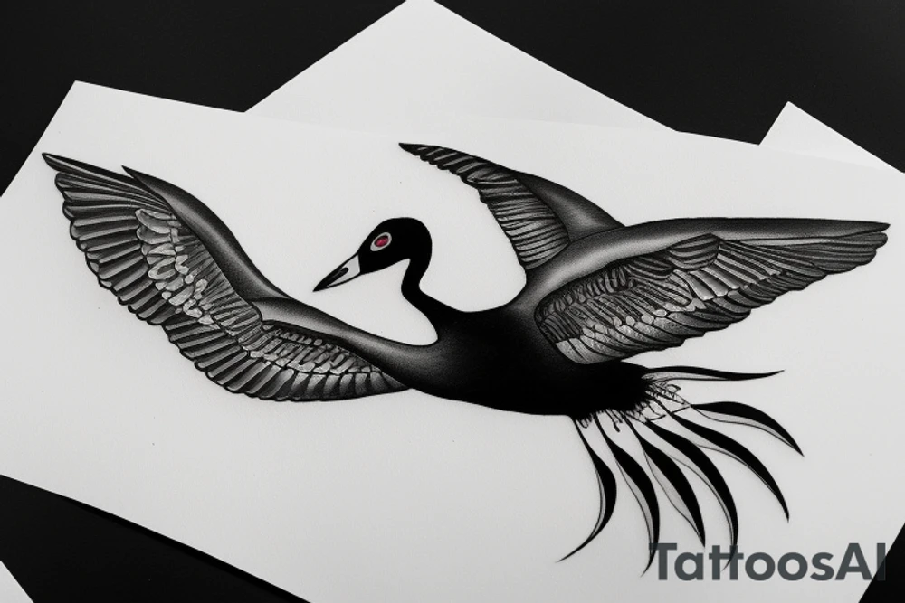 Black swan in flight from below tattoo idea
