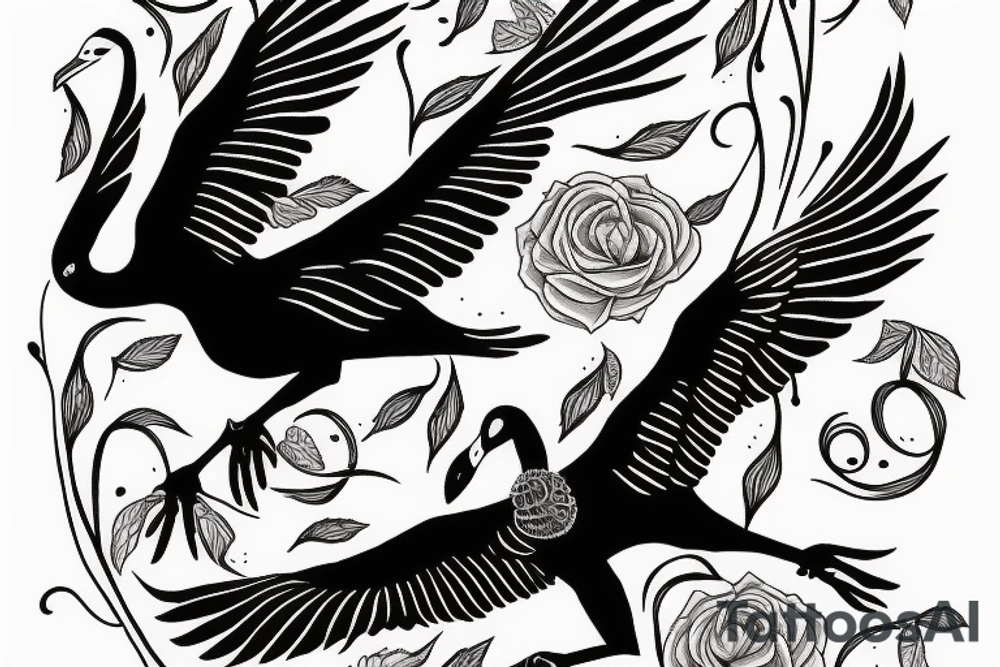 Black swan in flight from below tattoo idea