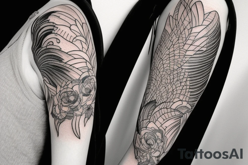 Black swan in arm sleeve tattoo idea