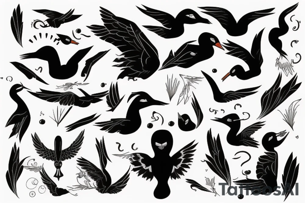Black swan in arm sleeve tattoo idea