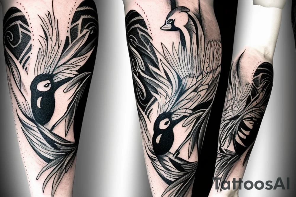 Black swan in arm sleeve tattoo idea