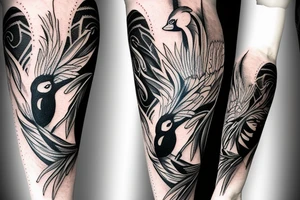 Black swan in arm sleeve tattoo idea