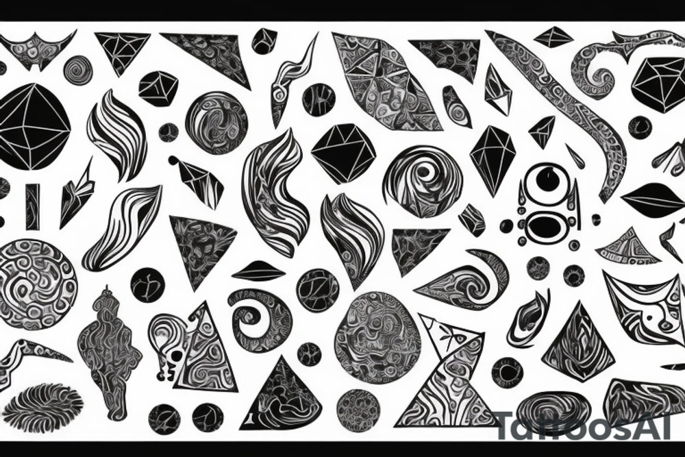 Paisely, secritary bird, bust, swirls, dots, geometric shapes tattoo idea