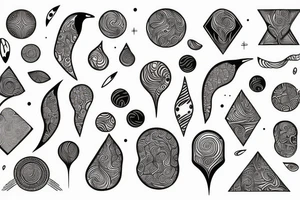 Paisely, secritary bird, bust, swirls, dots, geometric shapes tattoo idea