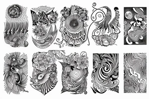 Paisely, secritary bird, bust, swirls, dots, geometric shapes tattoo idea