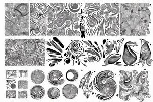 Paisely, secritary bird, bust, swirls, dots, geometric shapes tattoo idea