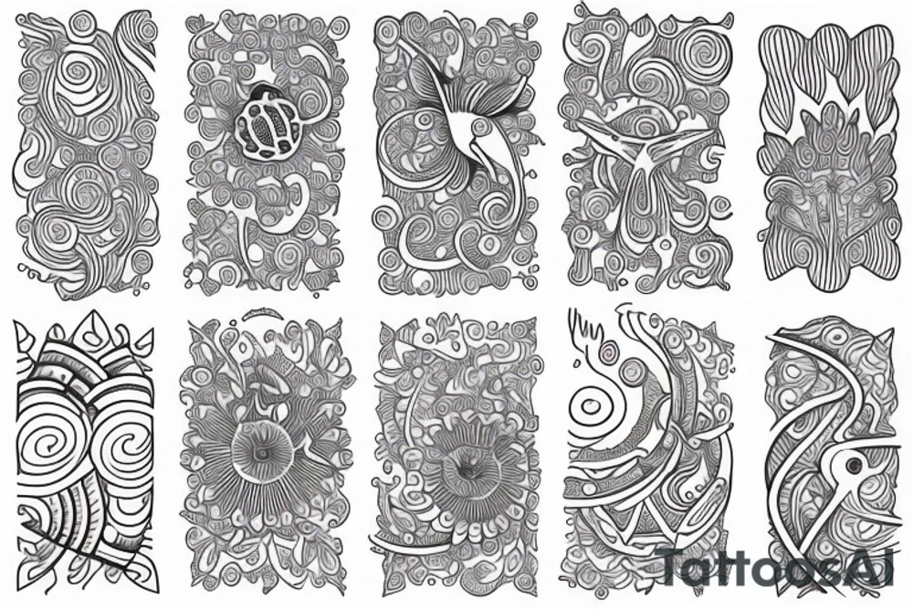 Paisely, secritary bird, swirls, dots, geometric shapes tattoo idea