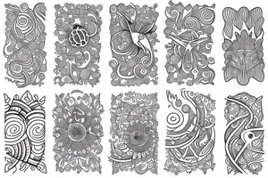 Paisely, secritary bird, swirls, dots, geometric shapes tattoo idea