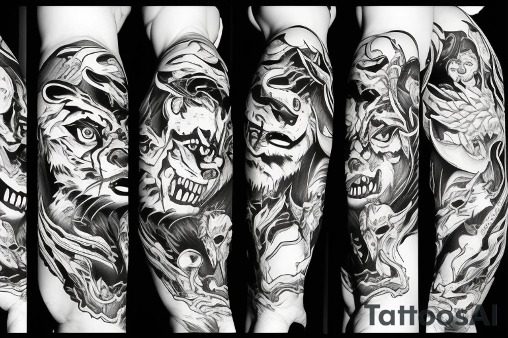 Tiger fighting demons tattoo idea