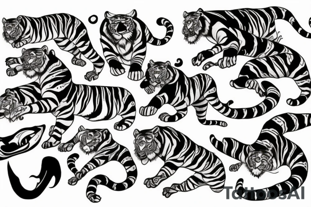 Tiger fighting demons tattoo idea