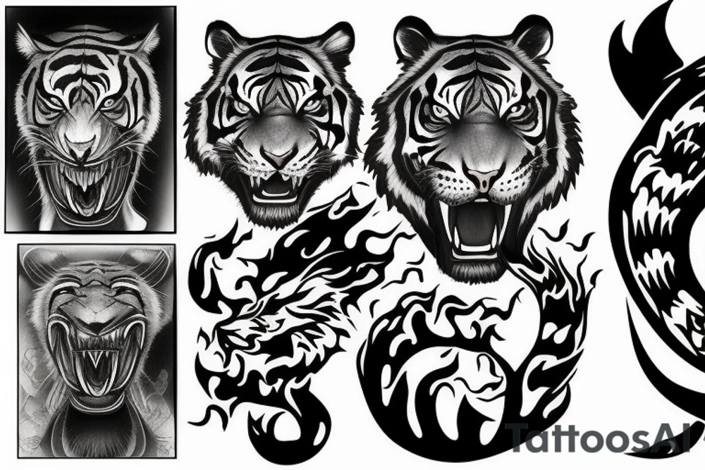 Tiger fighting demons tattoo idea