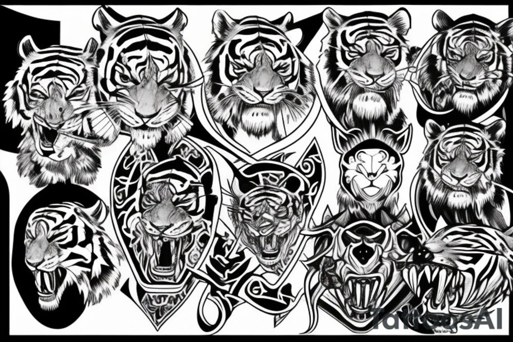 Tiger fighting demons tattoo idea