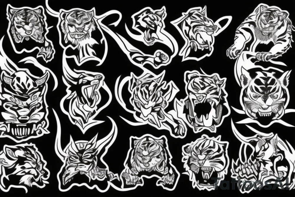 Tiger fighting demons tattoo idea