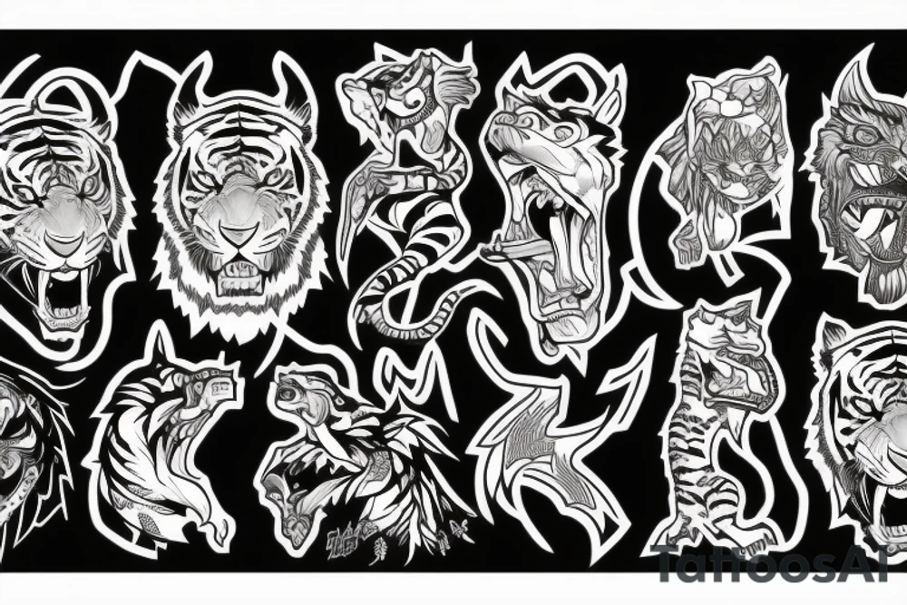 Tiger fighting demons tattoo idea