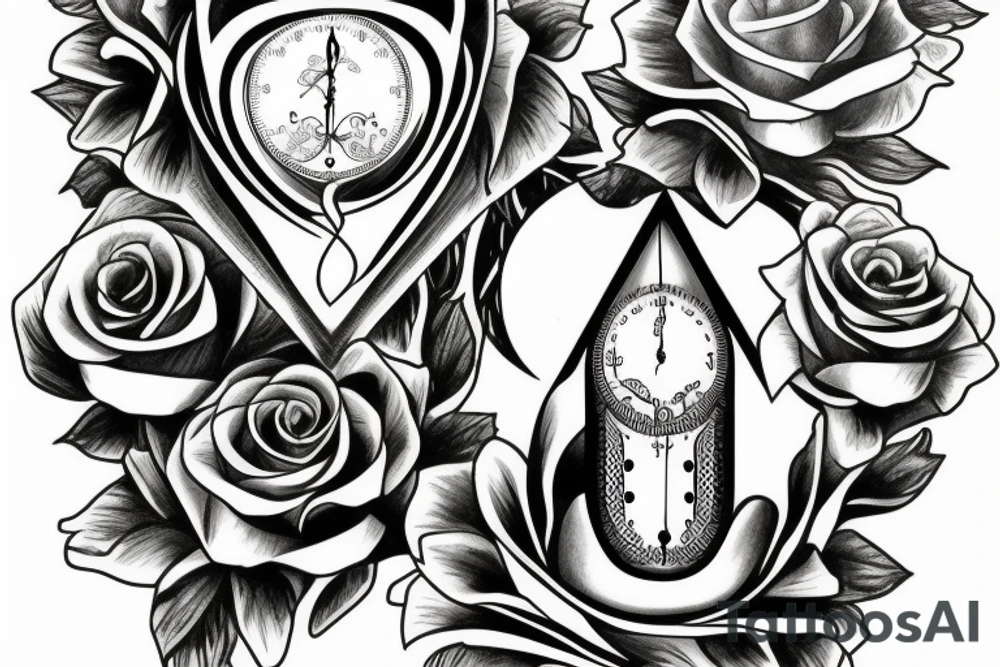 skull flower and hour glass tattoo idea