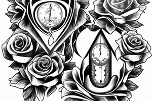 skull flower and hour glass tattoo idea
