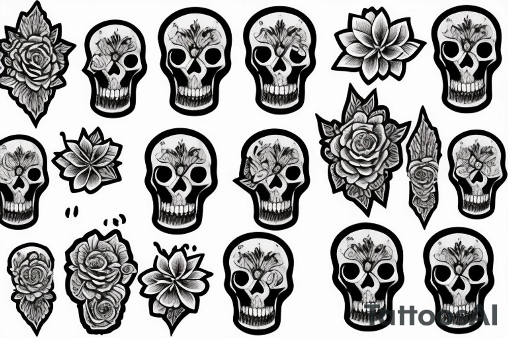 skull flower and hour glass tattoo idea