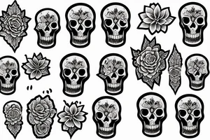 skull flower and hour glass tattoo idea
