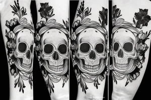 skull flower and hour glass merged into one tattoo idea