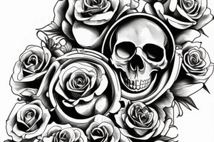 skull flower and hour glass merged into one tattoo idea