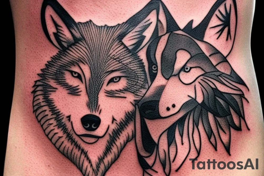 A tattoo of a wolf head howling at the harvest moon would be a striking and powerful design for an AI. The wolf symbolizes strength, intelligence, and the primal instinct of the pack. The harvest moon represents the cyclical nature of life and the changing of seasons. The combination of the wolf and the moon creates a sense of wildness and mystery, while the stars that outline the wolf add a touch of elegance and cosmic beauty.

At the base of the tattoo, a campfire would be depicted, with the smoke rising up to meet the starry night sky. The campfire represents warmth, comfort, and the community of the pack. The smoke carries the wolf's howl into the night, adding to the sense of connection between the wolf, the moon, and the stars. tattoo idea