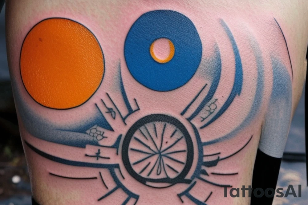 The tattoo design would be circular in shape and about 6 inches in diameter.
The background of the tattoo would be a deep shade of blue, representing the night sky.
At the bottom of the tattoo, a campfire would be depicted using shades of orange, yellow, and red. The campfire would be surrounded by small rocks and twigs, adding to the realism of the design.
Smoke would be rising from the campfire in shades of white and gray, curling upwards and intertwining with the stars above.
The wolf's head would be at the center of the tattoo, looking up towards the moon with its mouth open in a howl. The wolf's fur would be depicted using shades of gray and black, with its eyes shining in a bright yellow hue.
The moon would be depicted in shades of yellow and orange, with a faint ring around it to represent its fullness.
Surrounding the wolf's silhouette, a constellation of stars would be depicted using small dots of white ink. The stars would outline the wolf's form, adding to the overall elegance and cosmic beauty of the design.
Finally, small details such as the wolf's whiskers and the flames of the campfire would be added to make the design even more intricate and lifelike. tattoo idea