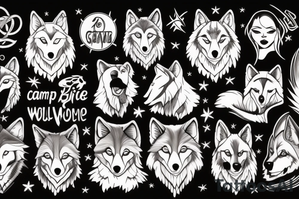 camp fire with a wolf tattoo idea