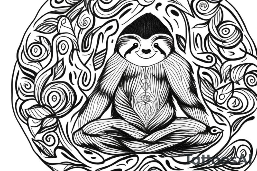 Sloth meditating under the tree of life tattoo idea