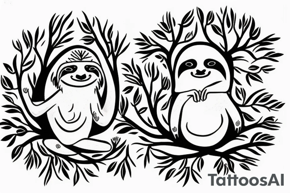 Sloth meditating under the tree of life tattoo idea