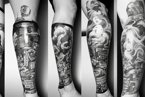 leg sleeve including clouds, money, gambling, girls, youtube tattoo idea