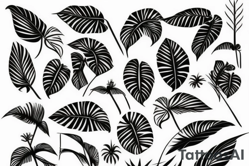 monstera deliciosa, line art, combinde with a world map tattoo idea