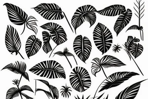 monstera deliciosa, line art, combinde with a world map tattoo idea