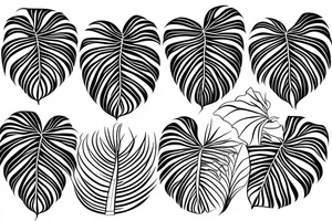 monstera deliciosa, line art, combinde with a world map tattoo idea