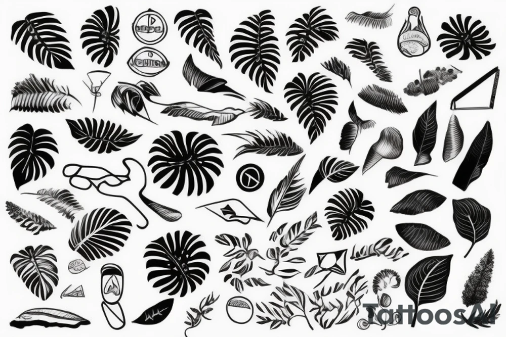 abstrakt, meaningful, symbol, monstera deliciosa, world map, line art tattoo idea