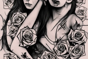 Bridge,guitar,woman,angel,cross,Cross,roses,Thorns,roman numbers,blindfolded woman,roses wrapped around a cross, time, man hanging on the clock time picker tattoo idea