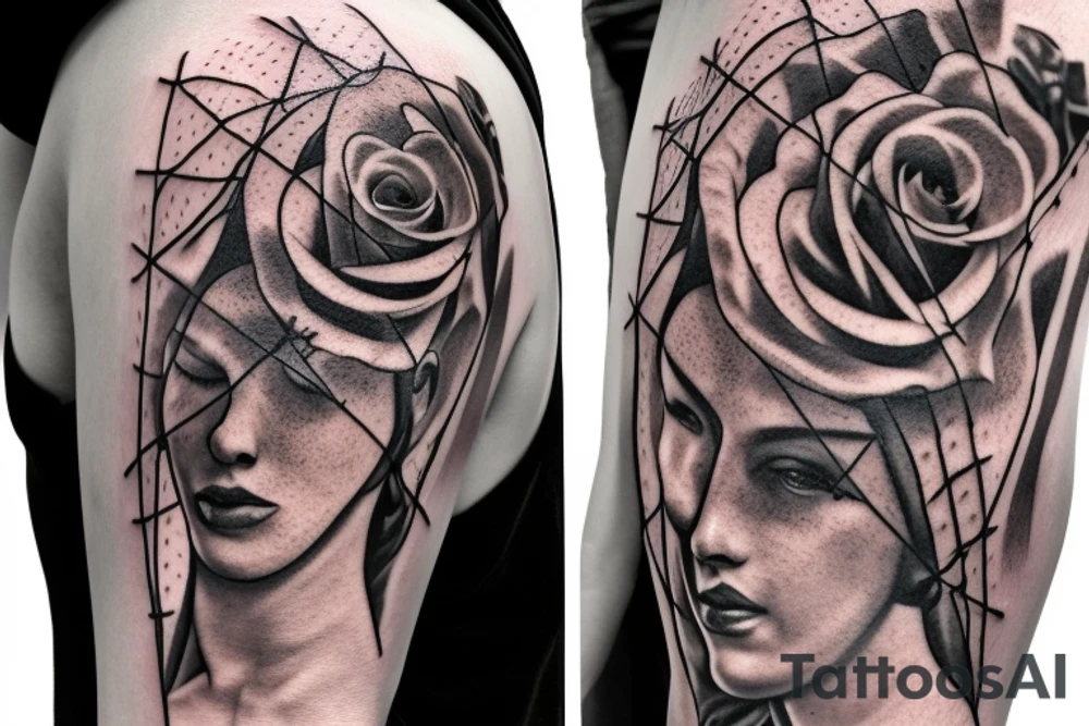 Bridge,guitar,woman,angel,cross,Cross,roses,Thorns,roman numbers,blindfolded woman,roses wrapped around a cross, time, man hanging on the clock time picker tattoo idea