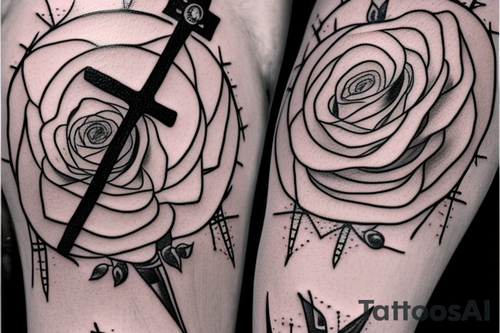 Bridge,guitar,woman,angel,cross,Cross,roses,Thorns,roman numbers,blindfolded woman,roses wrapped around a cross, time, man hanging on the clock time picker tattoo idea