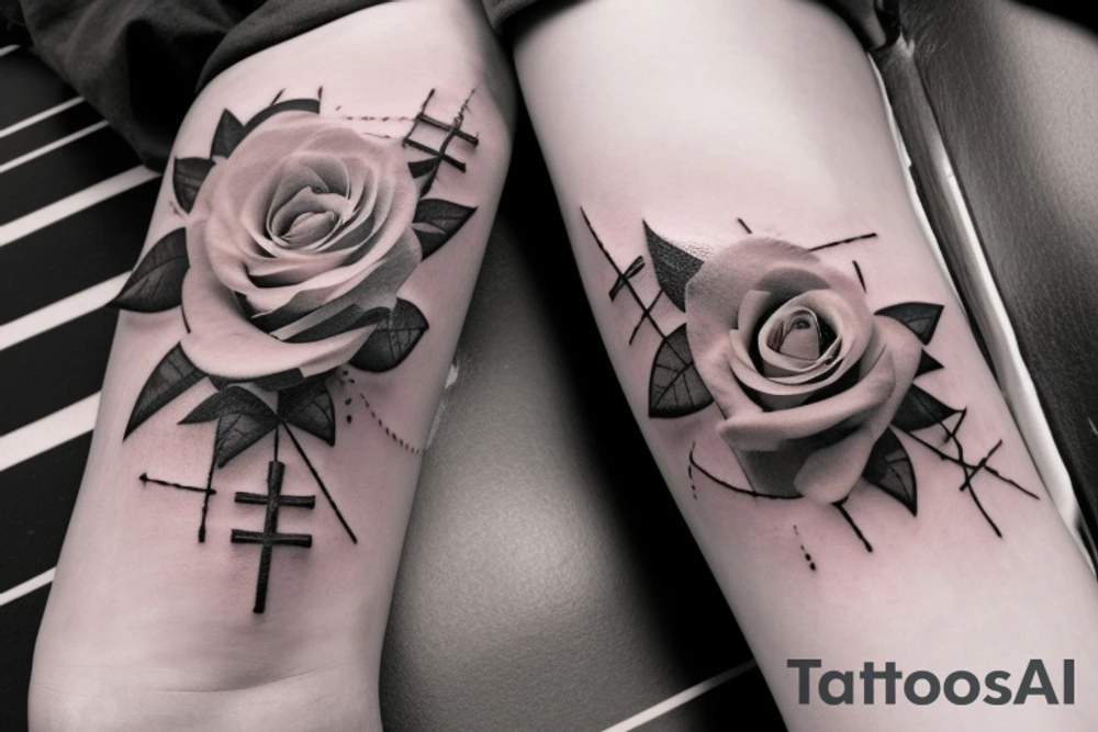 Bridge,guitar,woman,angel,cross,Cross,roses,Thorns,roman numbers,blindfolded woman,roses wrapped around a cross, time, man hanging on the clock time picker tattoo idea