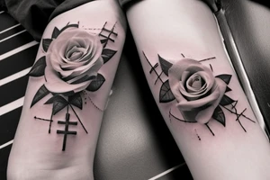 Bridge,guitar,woman,angel,cross,Cross,roses,Thorns,roman numbers,blindfolded woman,roses wrapped around a cross, time, man hanging on the clock time picker tattoo idea